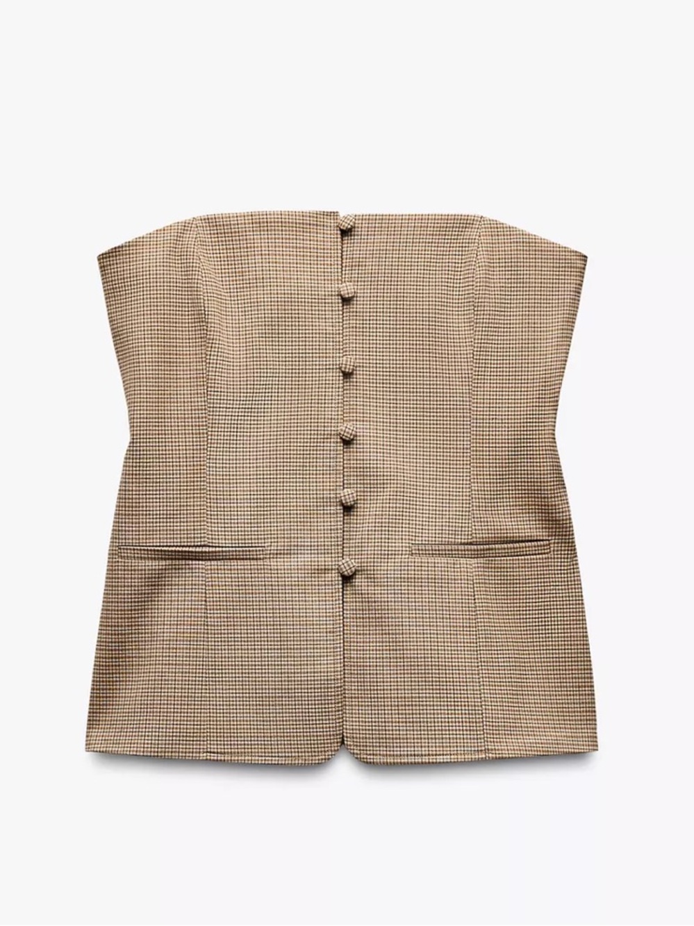 Zara Strapless Checkered Corset Top - Beige and Black